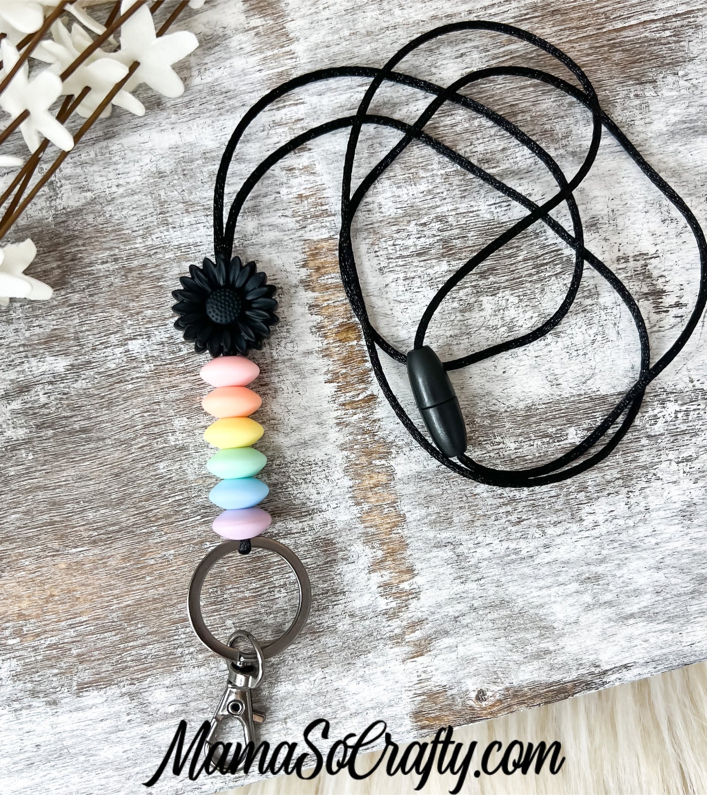 Midnight Daisy Pastels Lanyard (Breakaway Clasp)