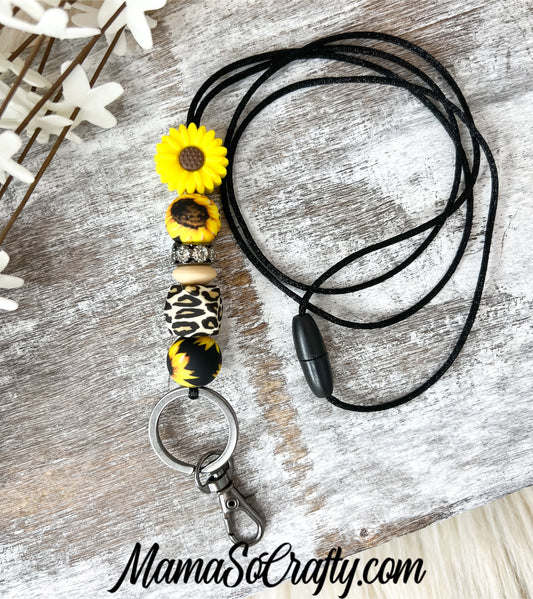 Leopard Sunflower Lanyard (Breakaway Clasp)