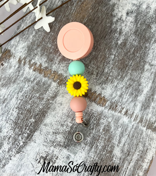 Peach Sunflower Badge Reel