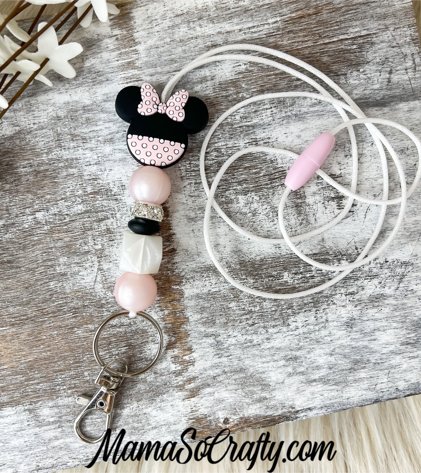 Miss Mouse Lanyard- Baby Pink (Breakaway Clasp)