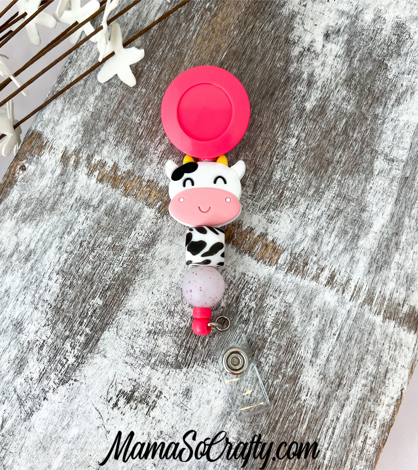 Pink MooMoo Badge Reel