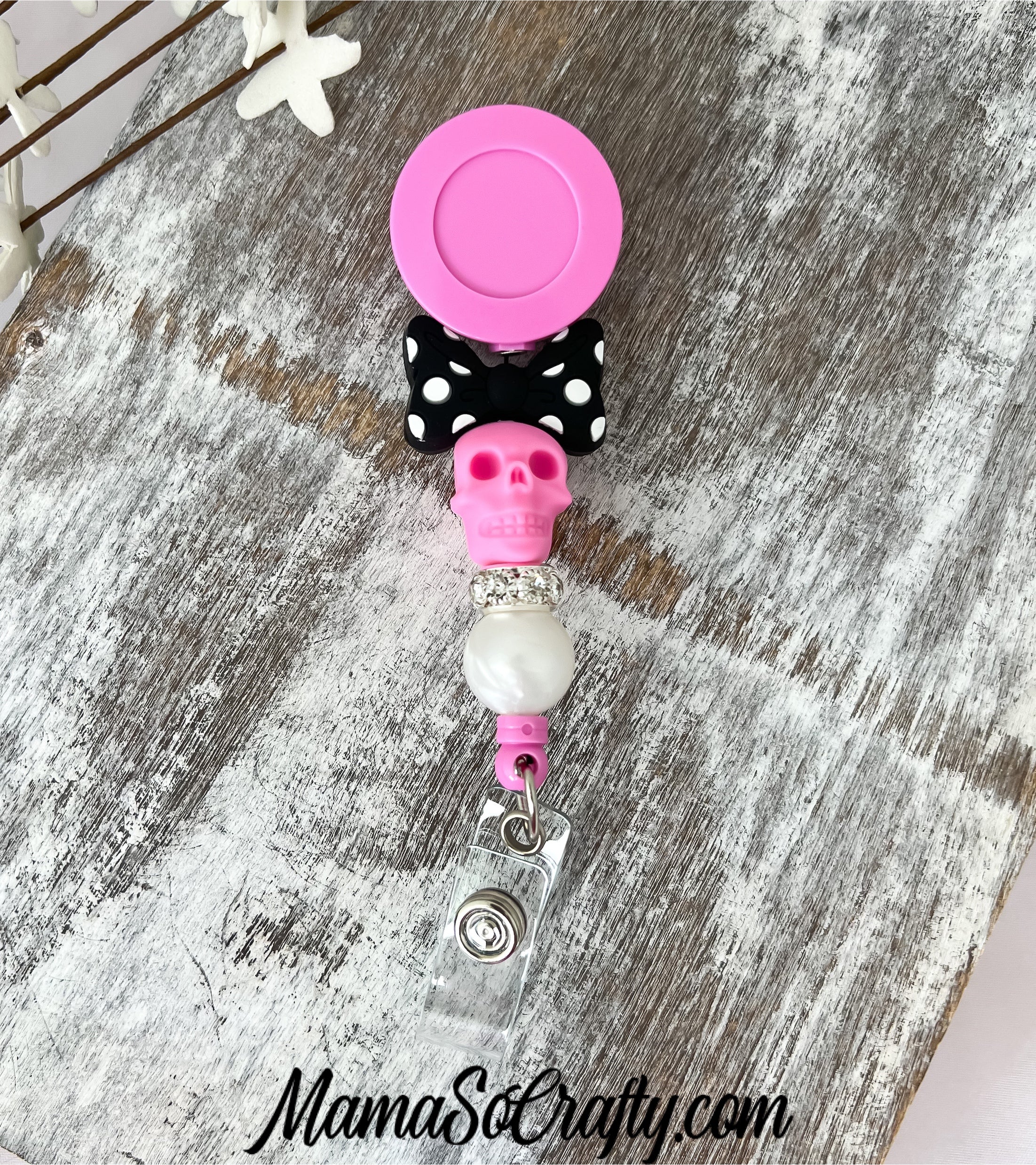 Pink Skull+Bow Badge Reel – Mama So Crafty