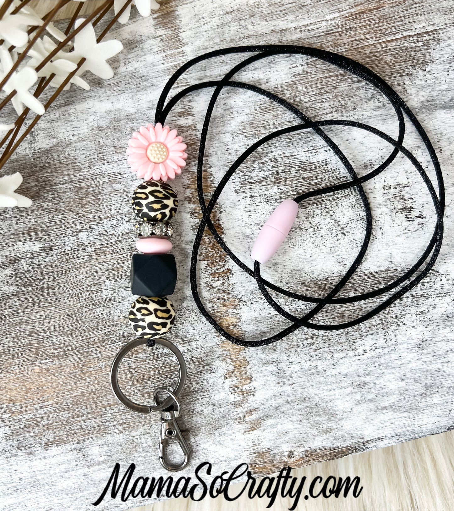 Pretty In Pink Daisy Lanyard (Breakaway Clasp)