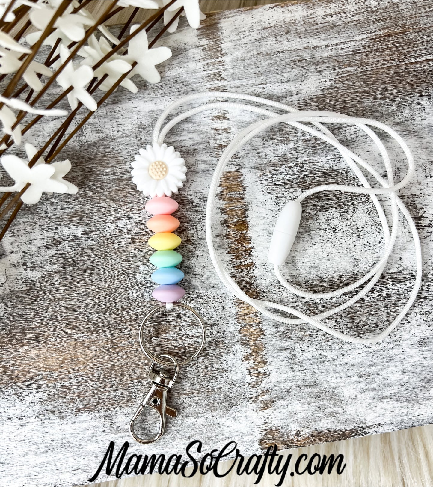 White Daisy Pastels Lanyard (Breakaway Clasp)