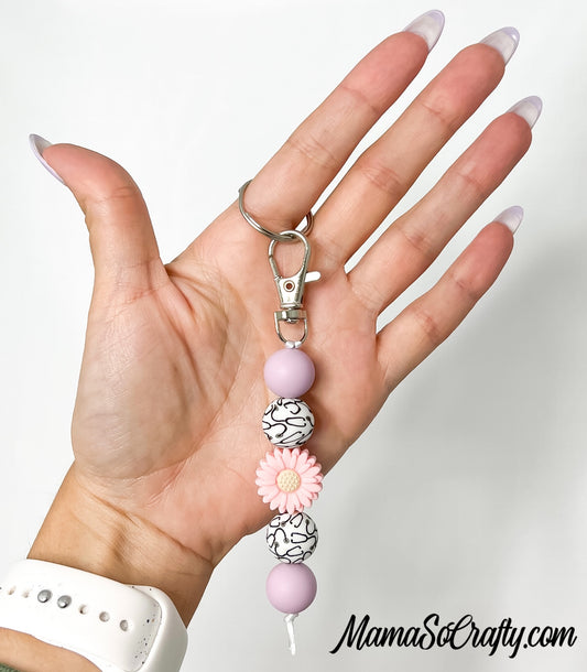 Health Care Keychain- Lilac Purple + Boho Flower