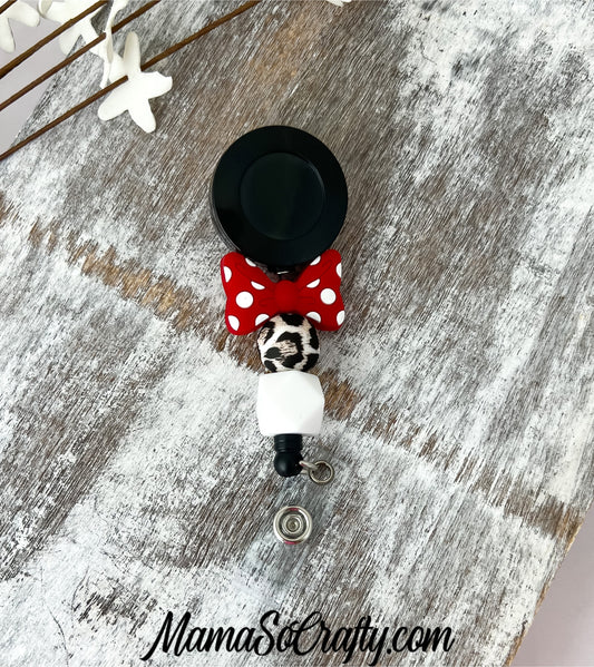 Red Bow Leopard Badge Reel